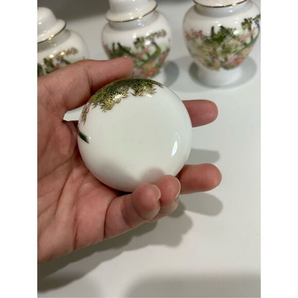 Vintage OMC Otagiri Japan Mini Urn Vase Peacock Bamboo Garden Gold Ginger Jars & - Picture 6 of 13